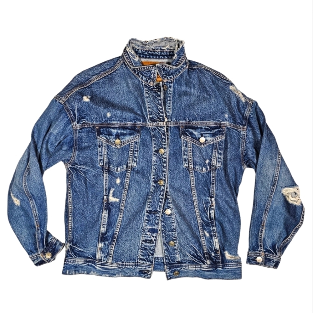 American Eagle Distressed Men's Jean Jacket Size Small Blue - Picture 2 of 7